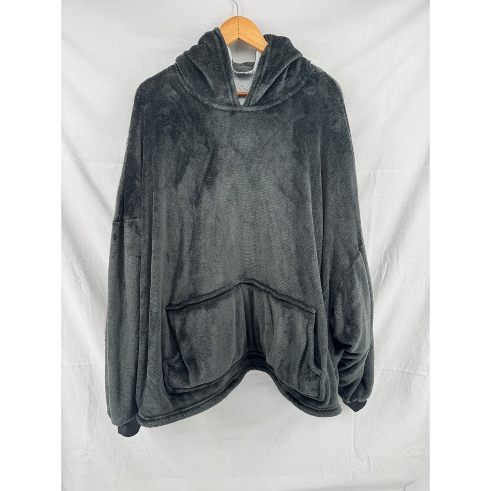 Huggle Hoodie Oversized Wearable Blanket Charcoal Gray Plush Fleece Reversible
